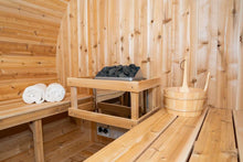 Load image into Gallery viewer, Canadian Timber Harmony CTC22W Traditional Outdoor Barrel Sauna Inside with Heater